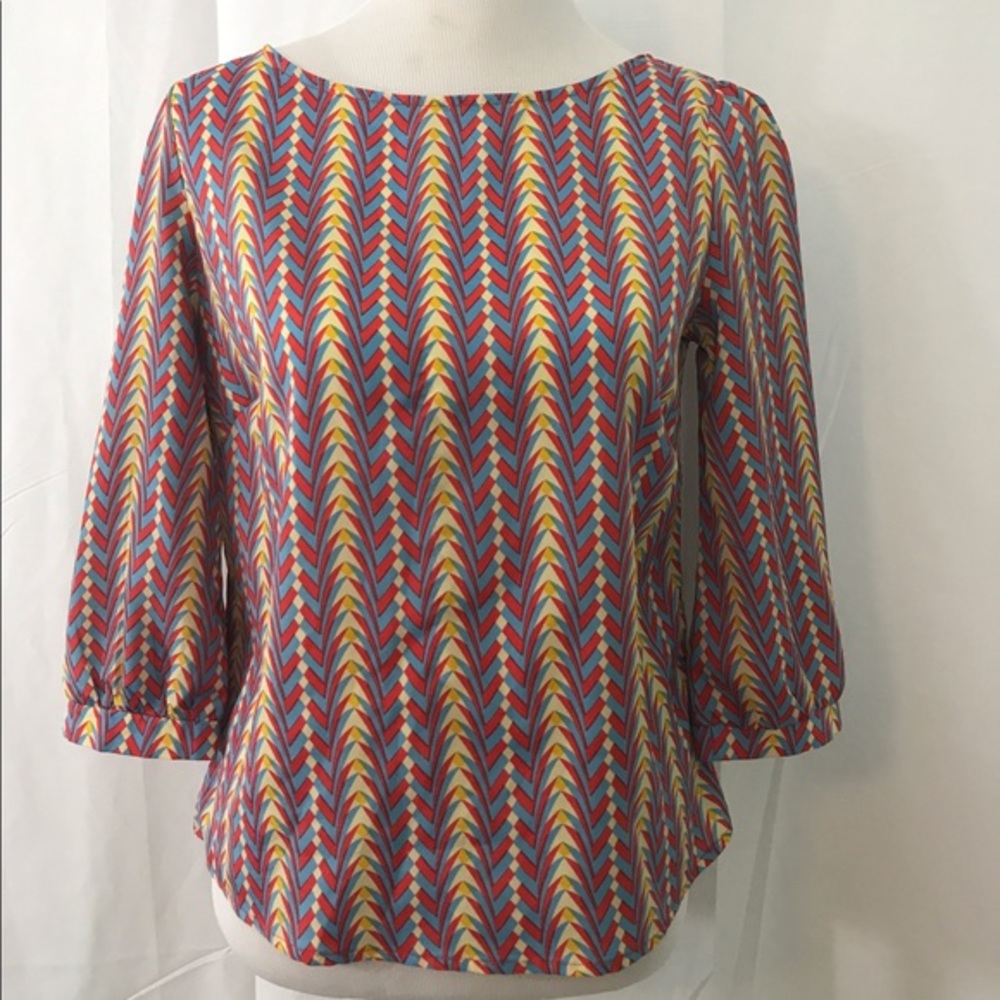 Pants Store Orange and Blue Print Blouse M